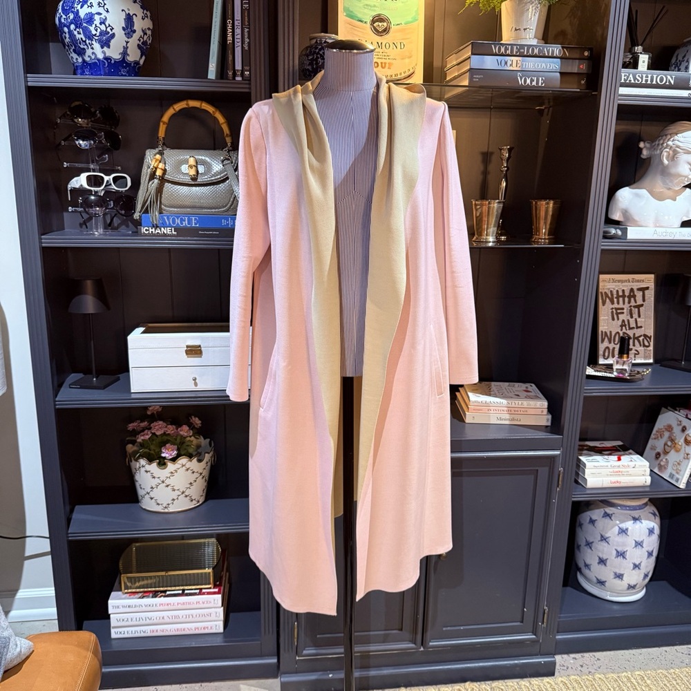 Misook Pink & Taupe Hooded Knit Sweater Coat –  Size S/M